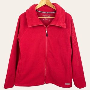 Calvin Klein Y2K Performance Logo Polar Dry Fleece Zip Up Comfy Soft Jacket Red